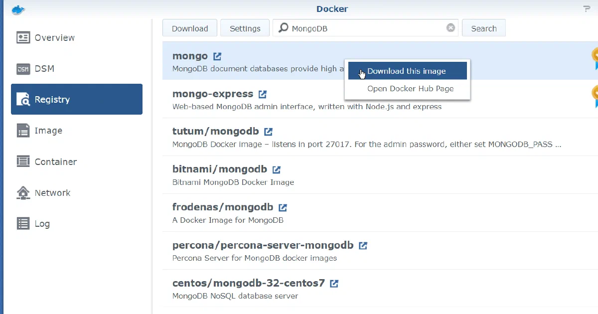Run MongoDB in Docker on your Synology