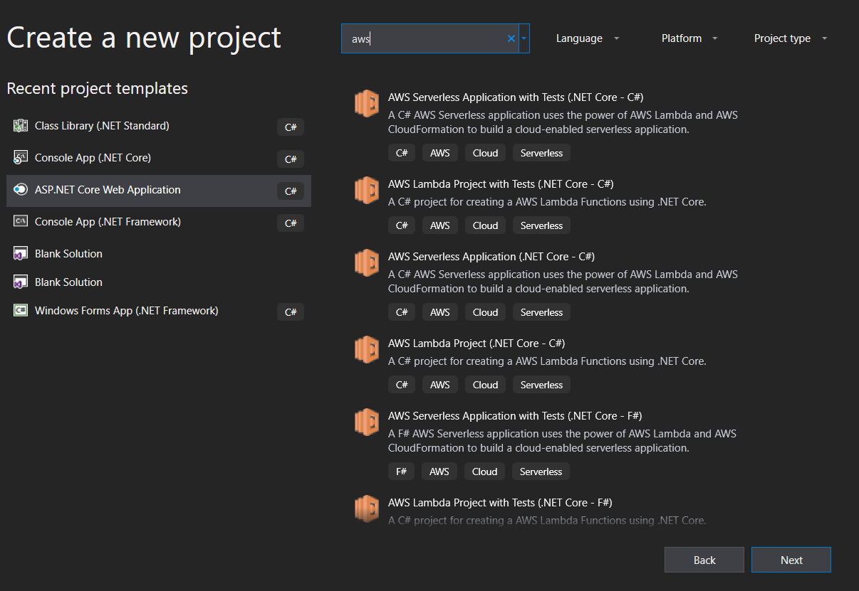 AWS Create VS Project