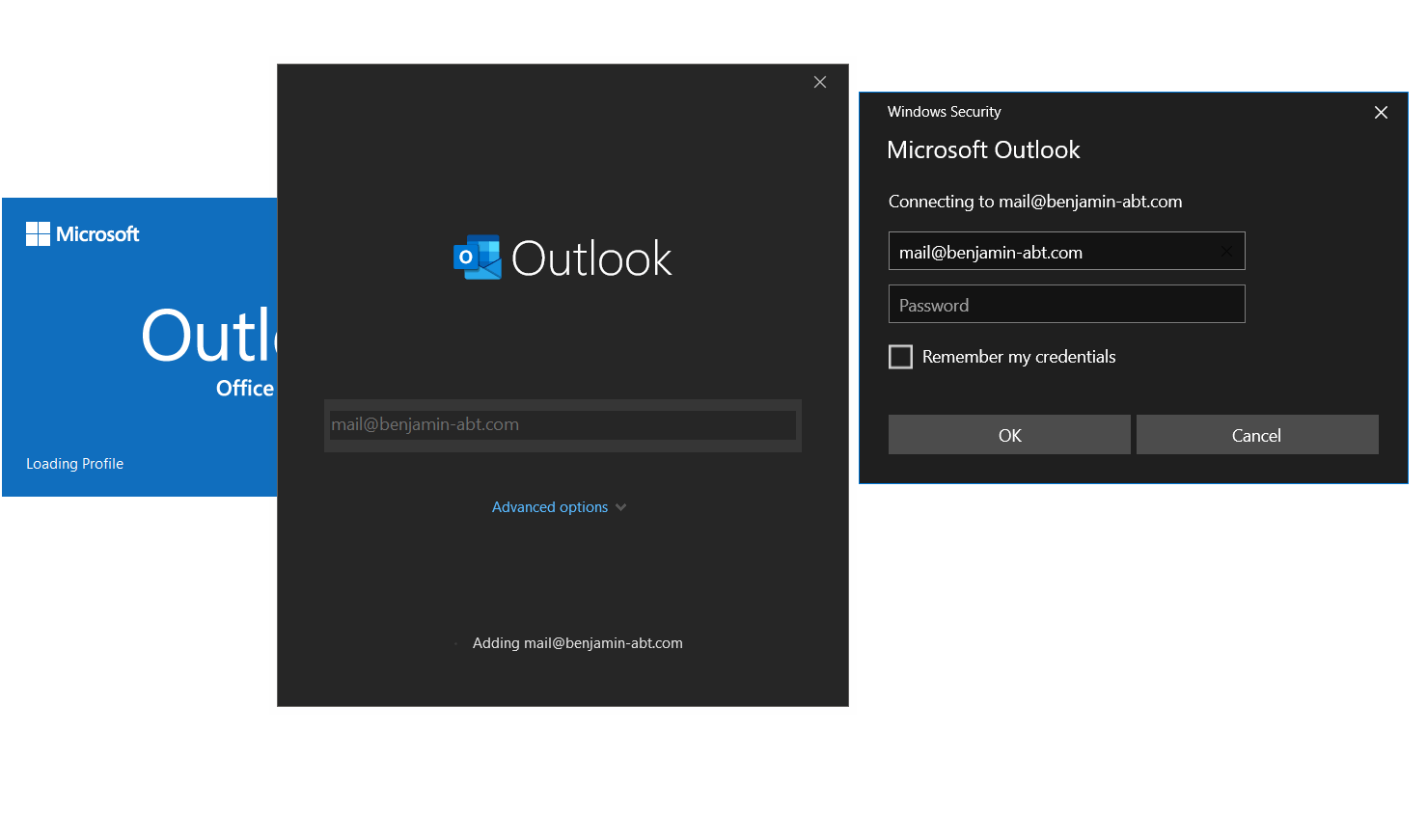 Outlook Start - Credential Window