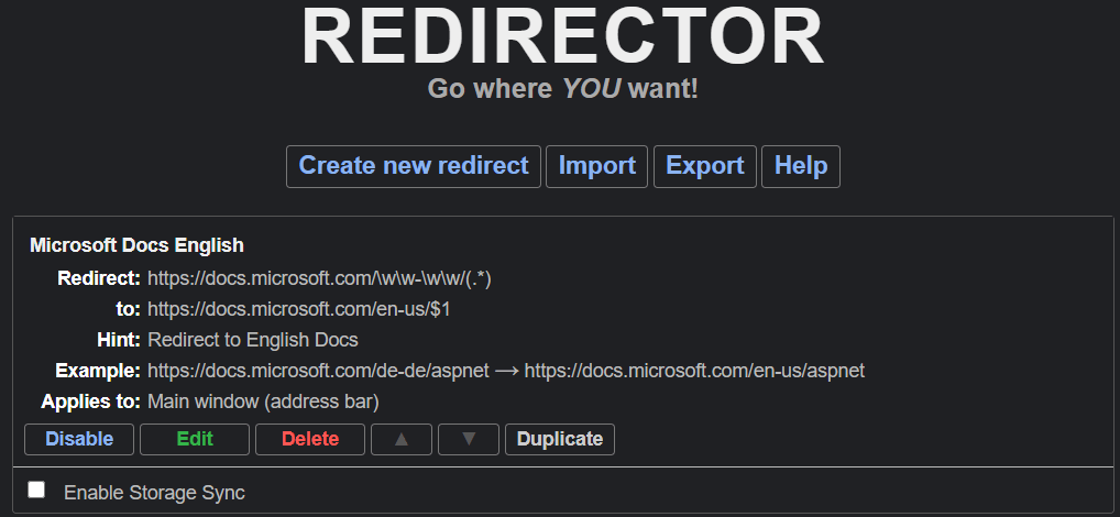 Microsoft Docs - Enforce English Redirect Pattern