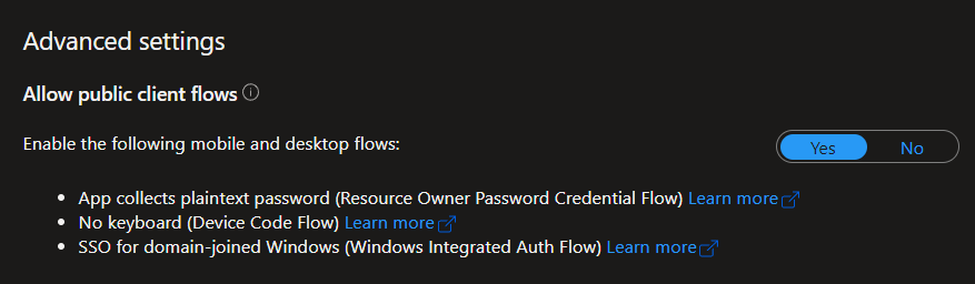 AAD Public Client Flow Setting