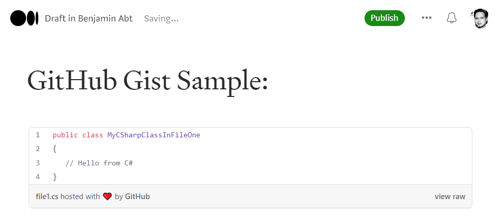 GitHub Gist add to Medium View