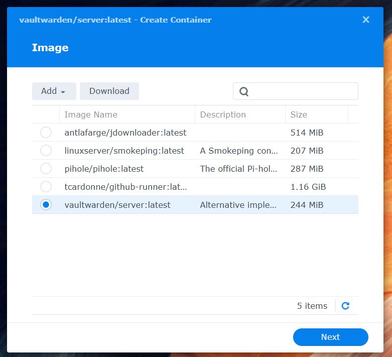Create Container - Step 1
