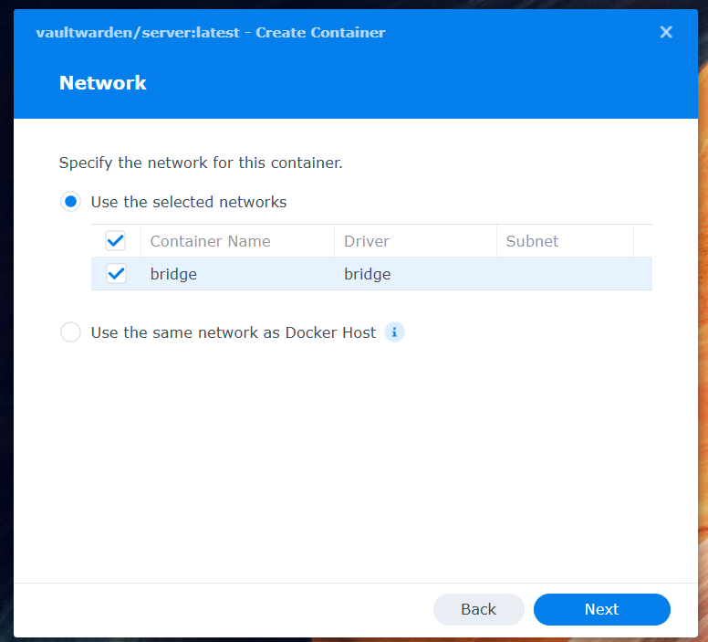 Container Network Settings