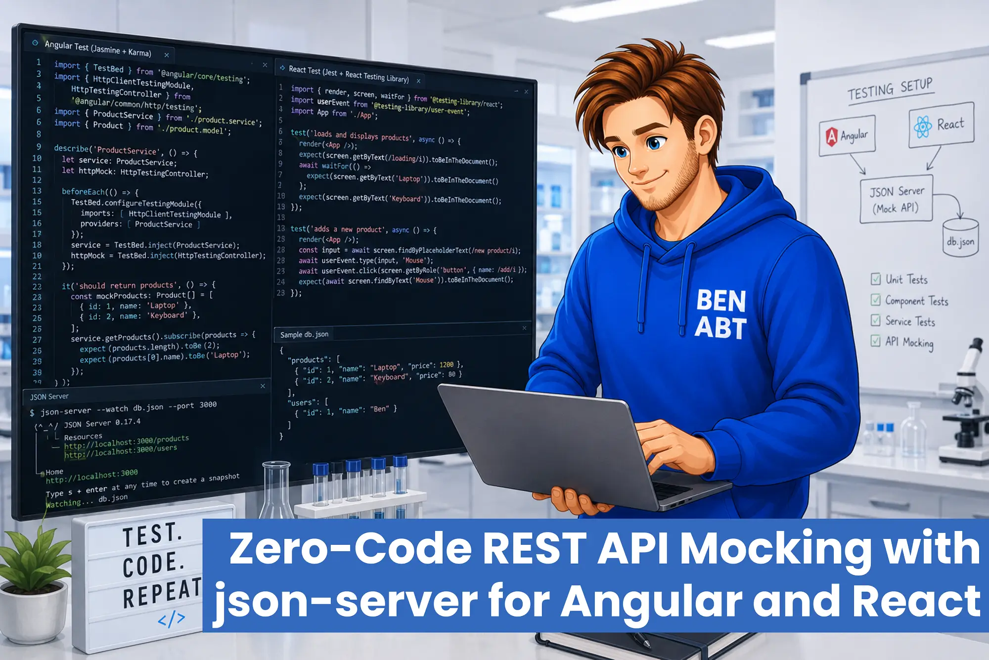 Zero-Code REST API Mocking with json-server for Angular and React